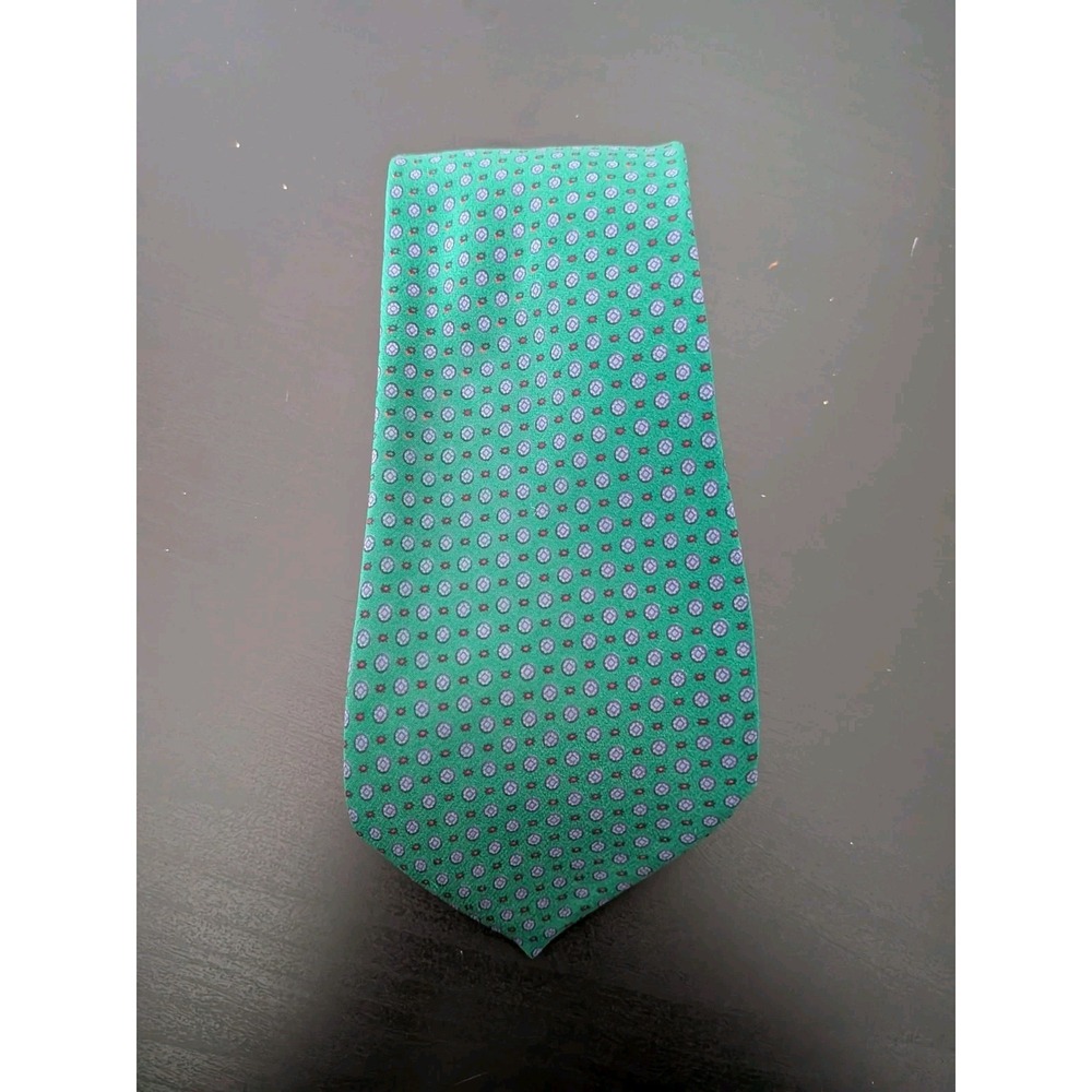 Vintage Fratelli Russo Italy Italian Silk Tie 60" Green Purple Medallion